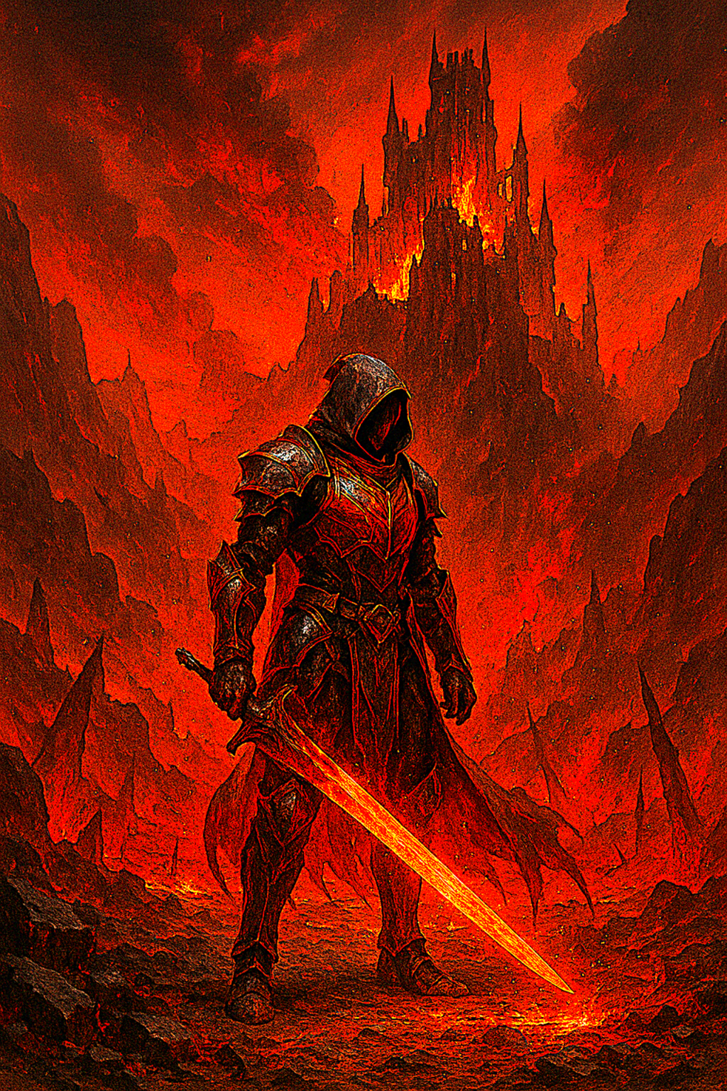 Crimson Reign – Framed Dark Fantasy Knight Poster (8.5x11)