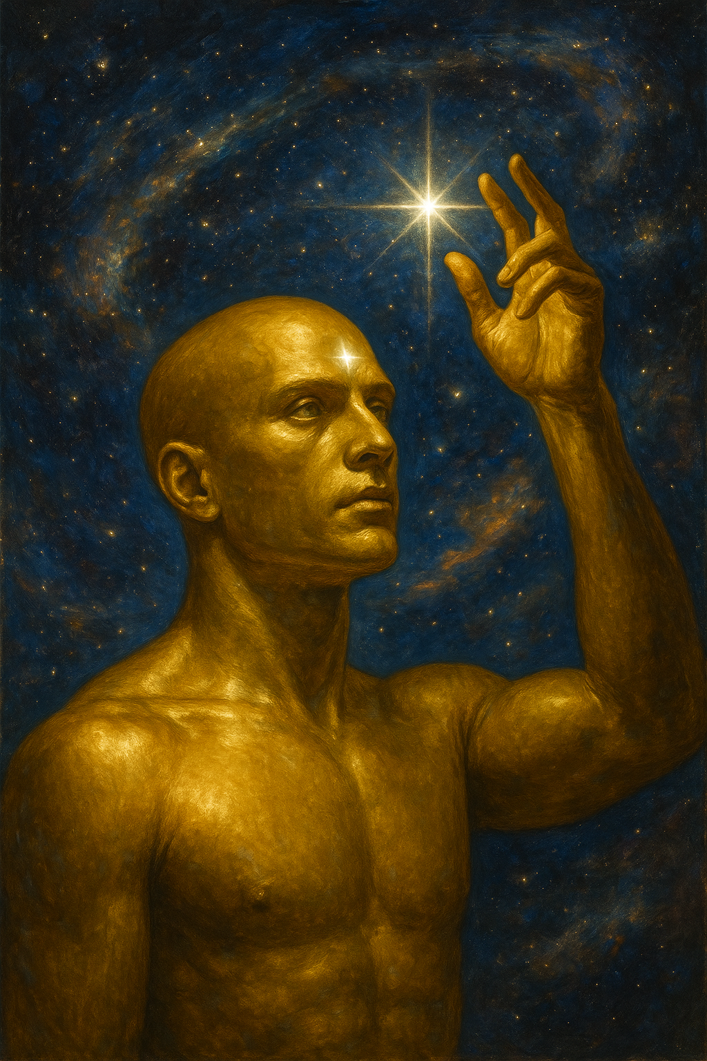 Celestial Ascension – Framed Cosmic Gold Figure Poster (8.5x11)