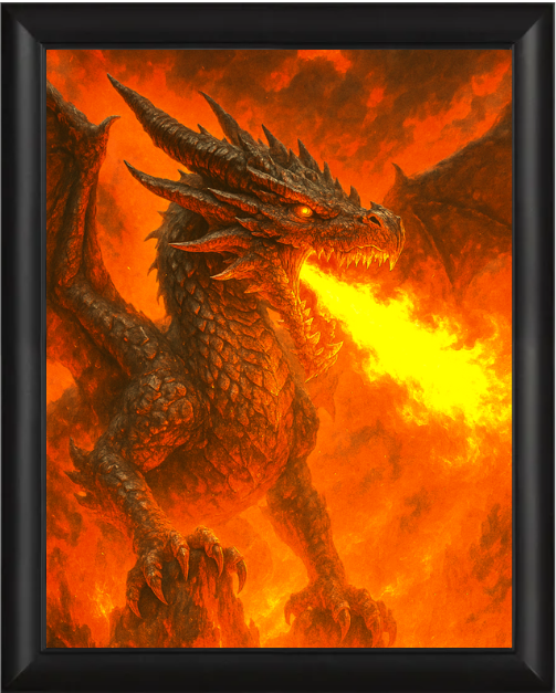 Inferno Dragon – Framed Fire-Breathing Dragon Poster (8.5x11)