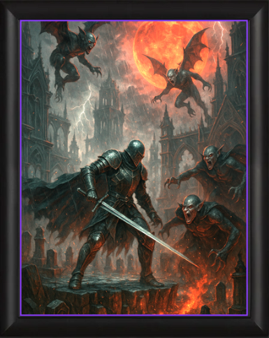 Blood Moon Siege – Framed Dark Knight vs Vampires Poster (8.5x11)