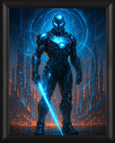 Vortex Guardian – Framed Cyber Warrior Sci-Fi Poster (8.5x11)