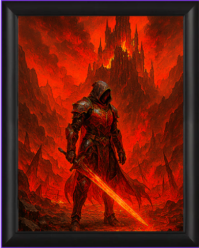 Crimson Reign – Framed Dark Fantasy Knight Poster (8.5x11)