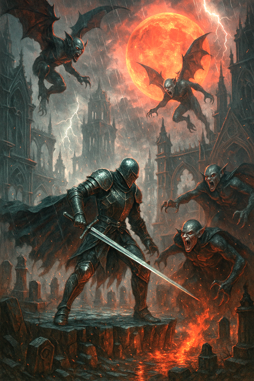 Blood Moon Siege – Framed Dark Knight vs Vampires Poster (8.5x11)