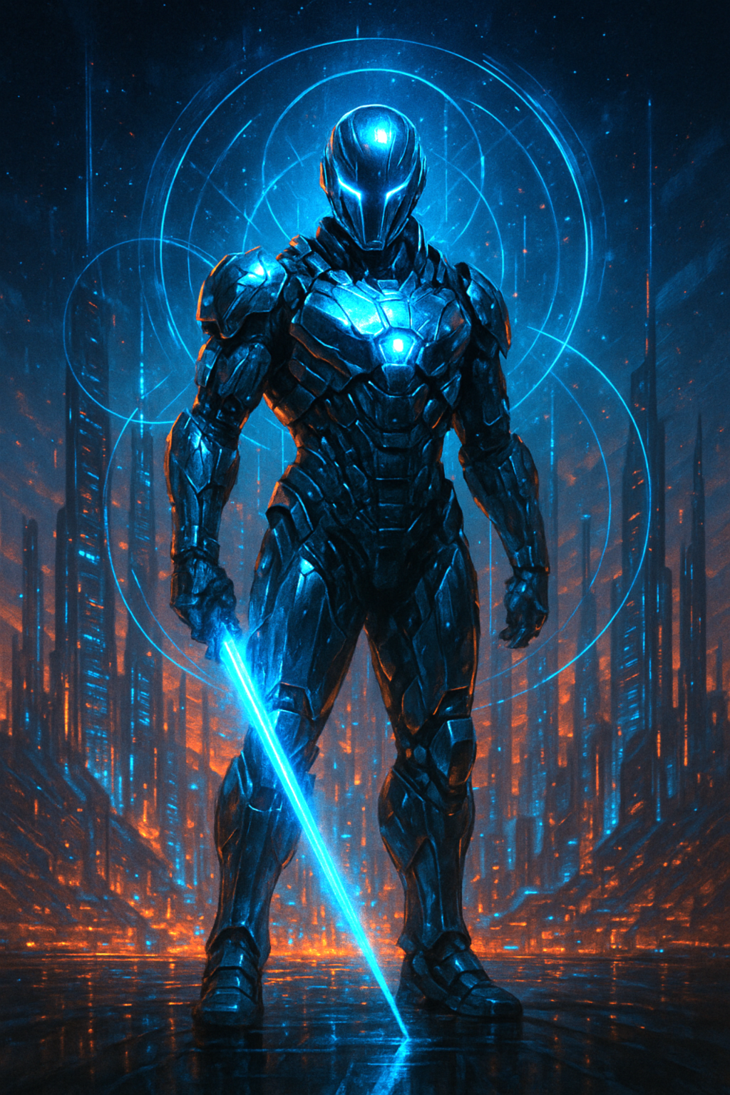 Vortex Guardian – Framed Cyber Warrior Sci-Fi Poster (8.5x11)